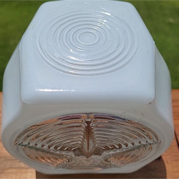 Vintage Milk Glass/Clear Bathroom Fixture Light Shade Globe Star Ribbed - Picture 4 of 11